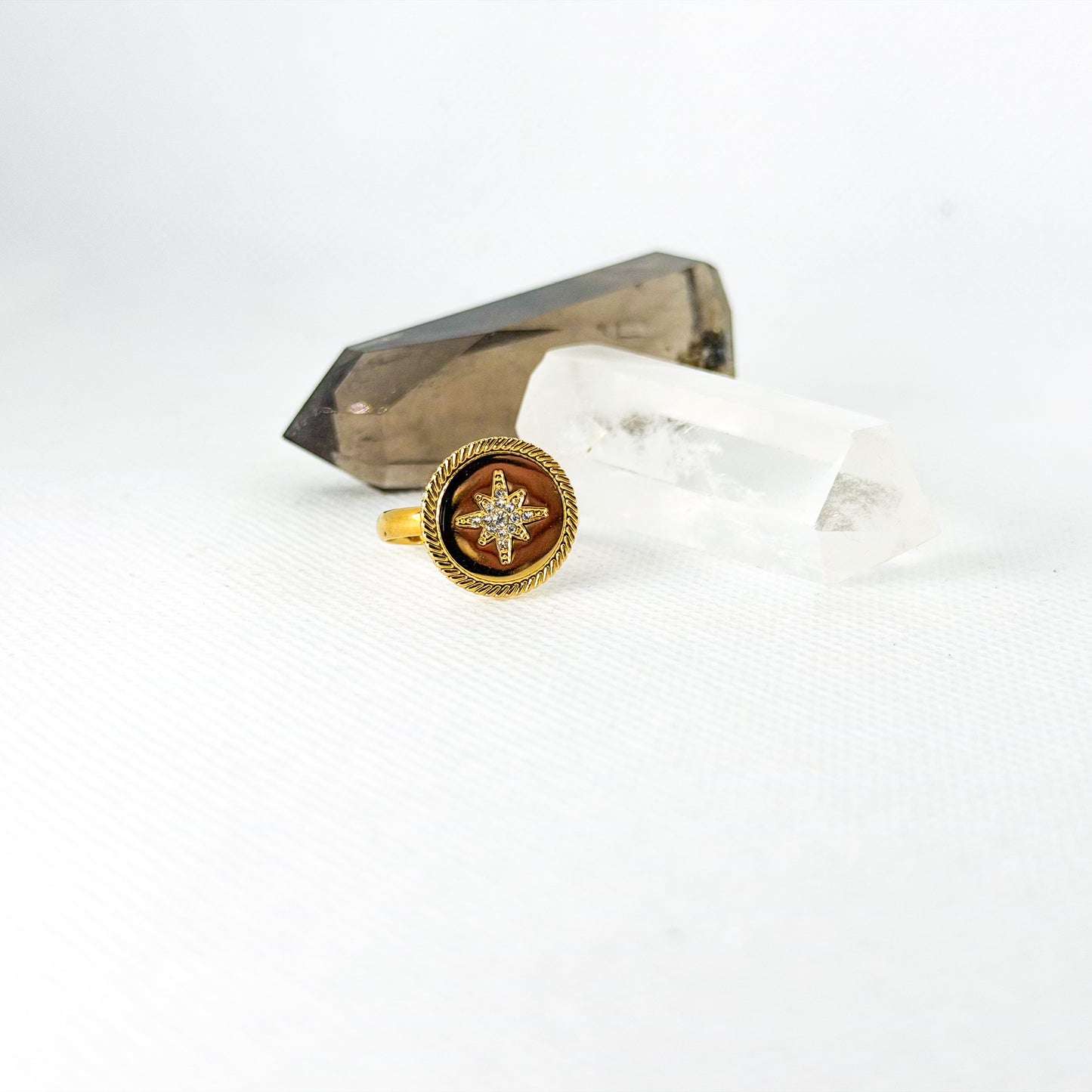 Anel Ajustável Medalhão Estrela Polar - Ouro