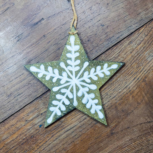 Ornamento de Natal Pintado à Mão - Estrela - Floco de Neve