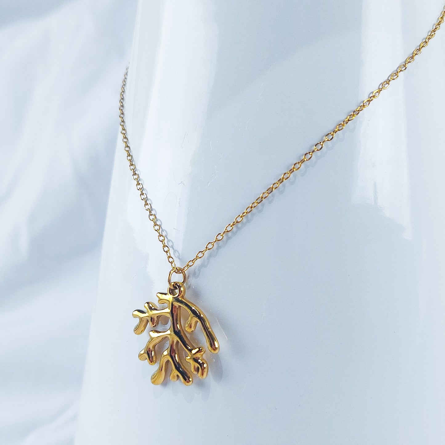 Colar de Aço Inoxidável com Coral