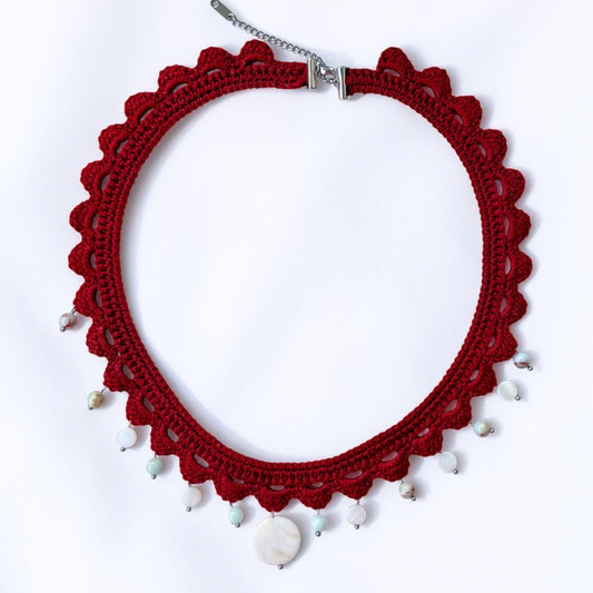 Colar Crochet - Ondas - Bordeaux
