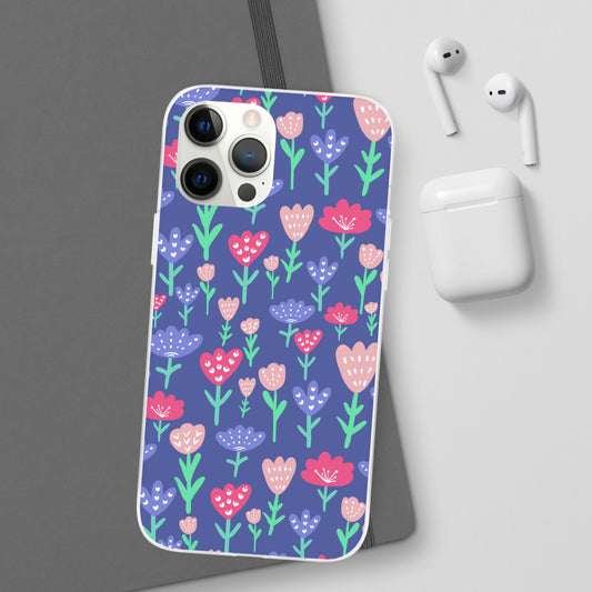Capa de Telemóvel Flexível - Flores em Roxo