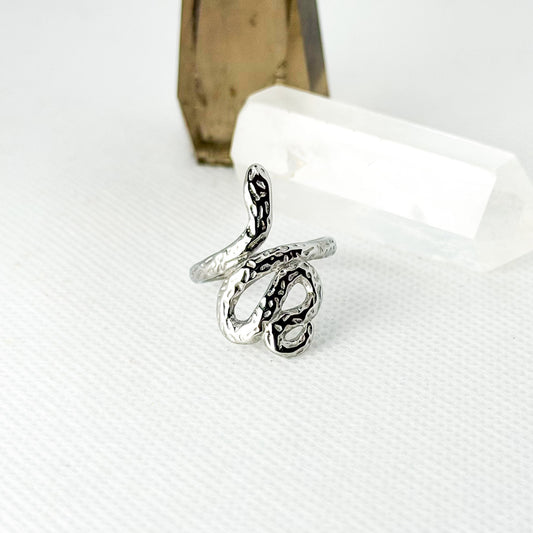 Anel Ajustável Serpente Textura - Prata
