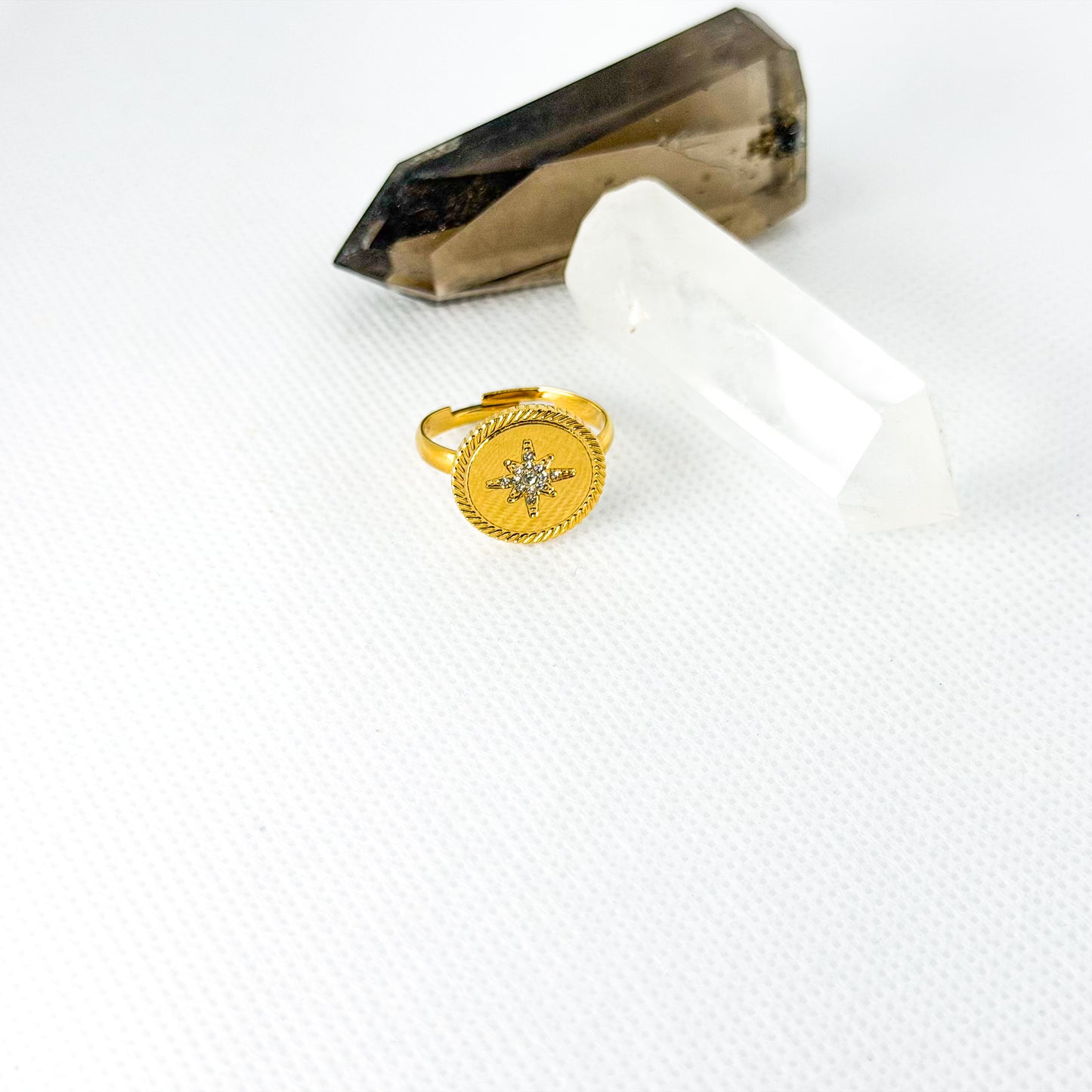 Anel Ajustável Medalhão Estrela Polar - Ouro