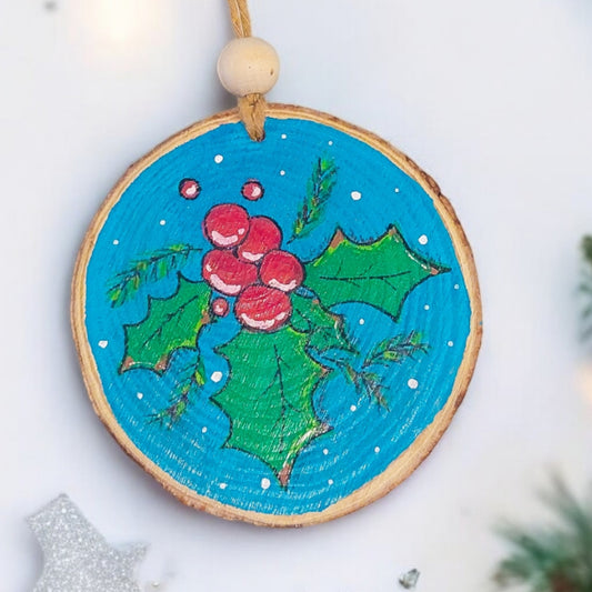 Ornamento de Natal Pintado à Mão - Azevinho